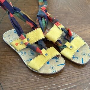 Leather Lace Up Colorful Blue Orange Red Green Scarf Flat Sandals Sz 39 8.5 EUC